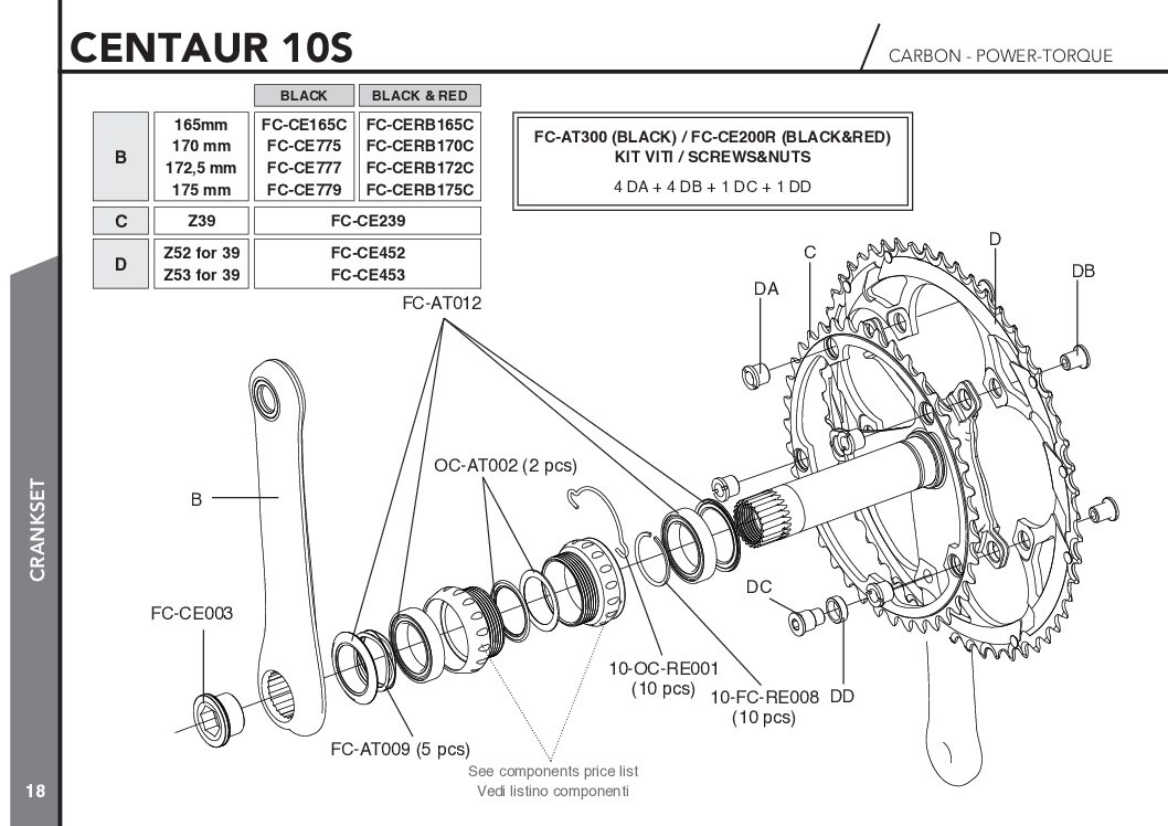 Jeu de vis de pédalier Campagnolo Rouge double plateau FC-CE200R Pédalier Les Mains Dans Le Guidon